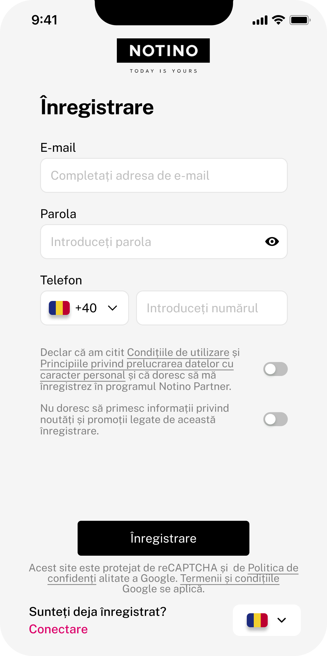 Aplicația Notino Partner pe ecranul telefonului mobil