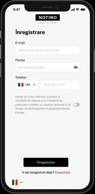 Aplicația Notino Partner pe ecranul telefonului mobil